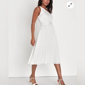 Lulus Festive Flirtation White Satin Jacquard One-Shoulder Midi Dress Size M NEW